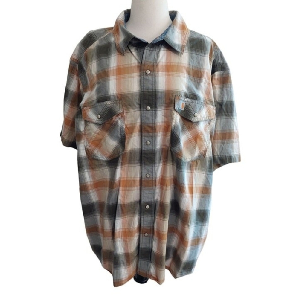 Carhartt Mens Button-up Yellow Grey Plaid Shirt Size XX Large
